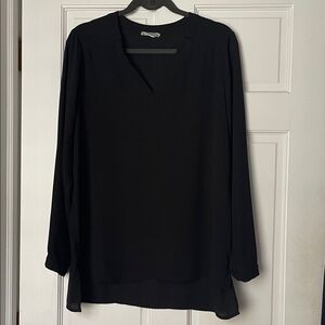 Pleione Elegant Black V-Neck Blouse